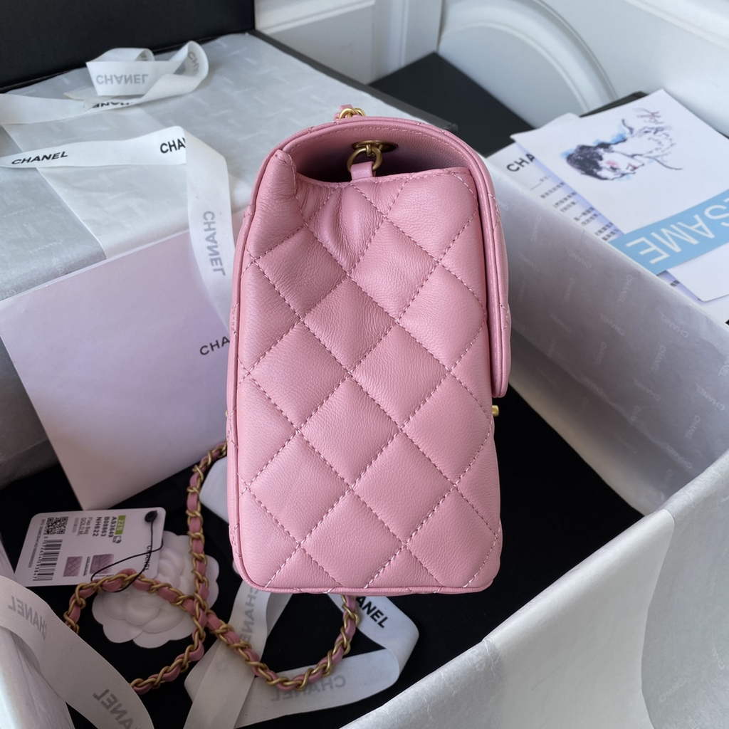Chanel AS3649 Small Flap Bag Lambskin Gold-Tone Metal Pink