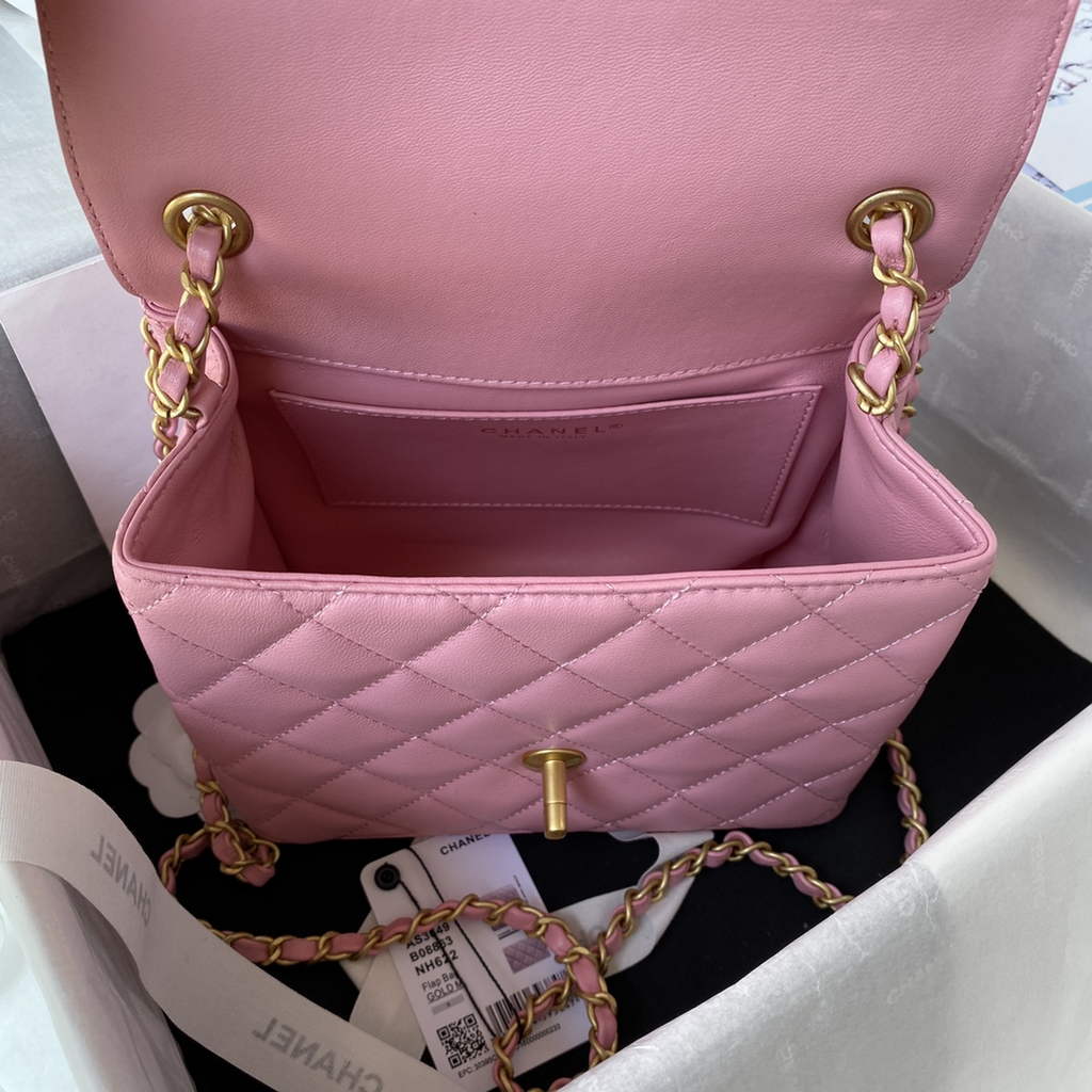 Chanel AS3649 Small Flap Bag Lambskin Gold-Tone Metal Pink