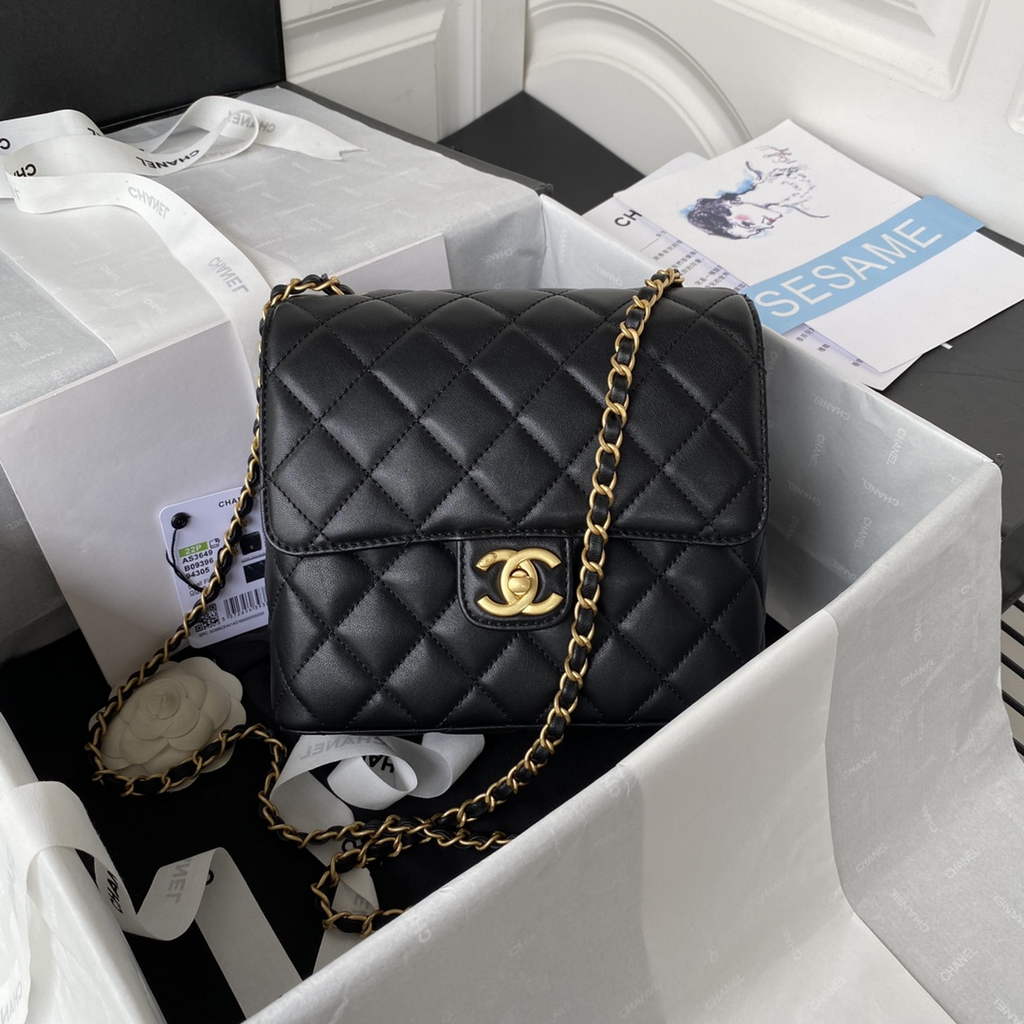 Chanel AS3649 Small Flap Bag Lambskin Gold-Tone Metal Black