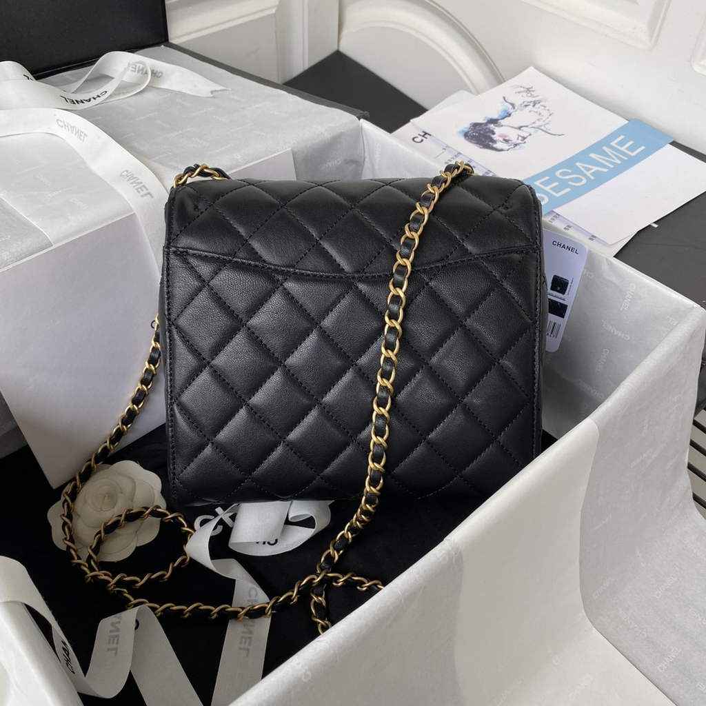 Chanel AS3649 Small Flap Bag Lambskin Gold-Tone Metal Black