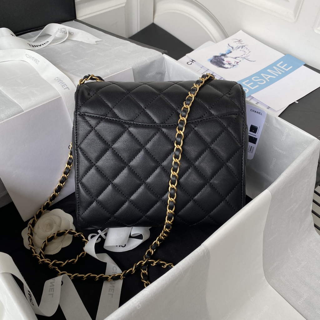 Chanel AS3649 Small Flap Bag Lambskin Gold-Tone Metal Black