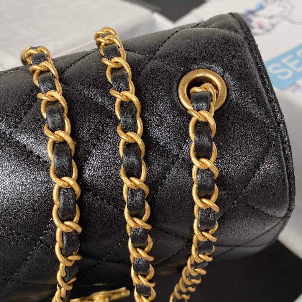 Chanel AS3649 Small Flap Bag Lambskin Gold-Tone Metal Black