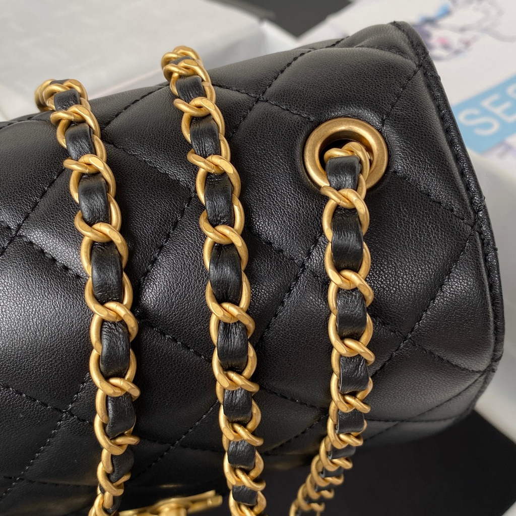 Chanel AS3649 Small Flap Bag Lambskin Gold-Tone Metal Black