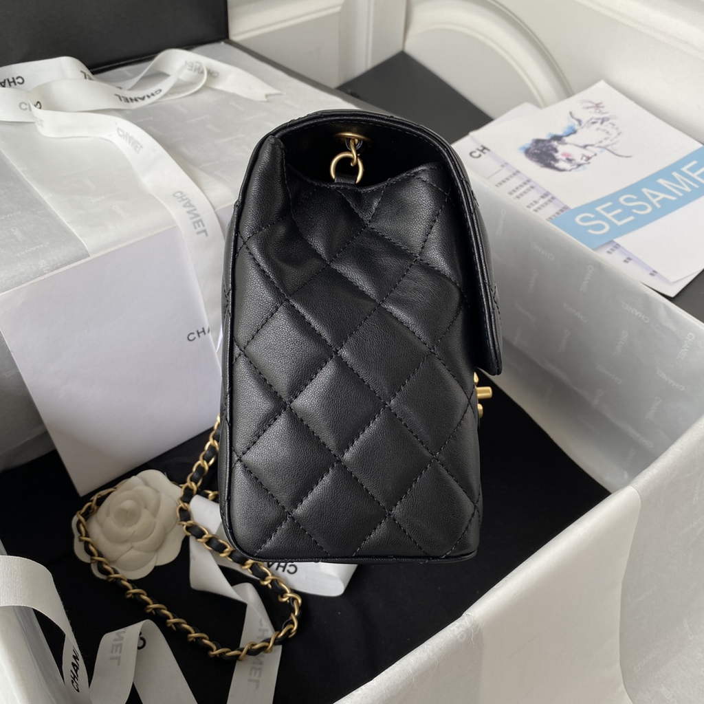 Chanel AS3649 Small Flap Bag Lambskin Gold-Tone Metal Black