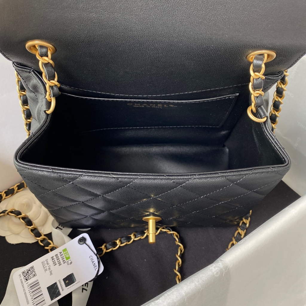 Chanel AS3649 Small Flap Bag Lambskin Gold-Tone Metal Black