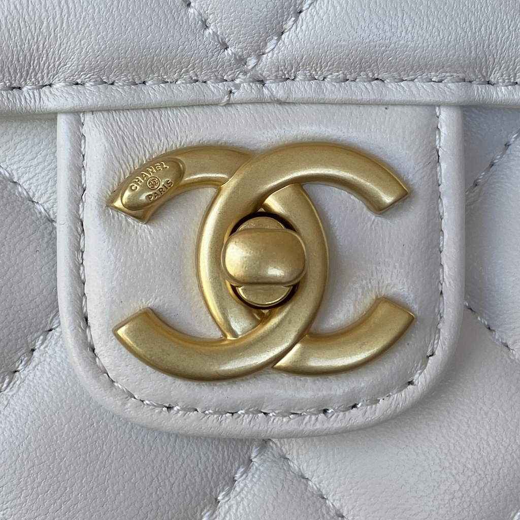 Chanel AS3649 Small Flap Bag Lambskin Gold-Tone Metal White