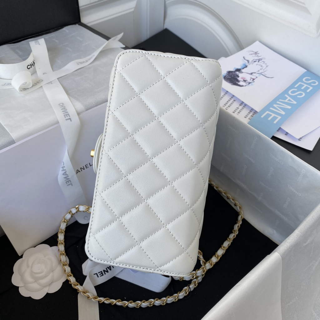 Chanel AS3649 Small Flap Bag Lambskin Gold-Tone Metal White