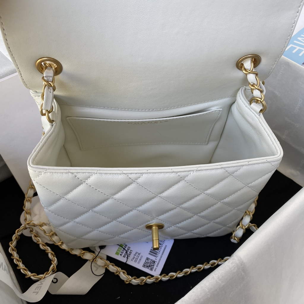 Chanel AS3649 Small Flap Bag Lambskin Gold-Tone Metal White