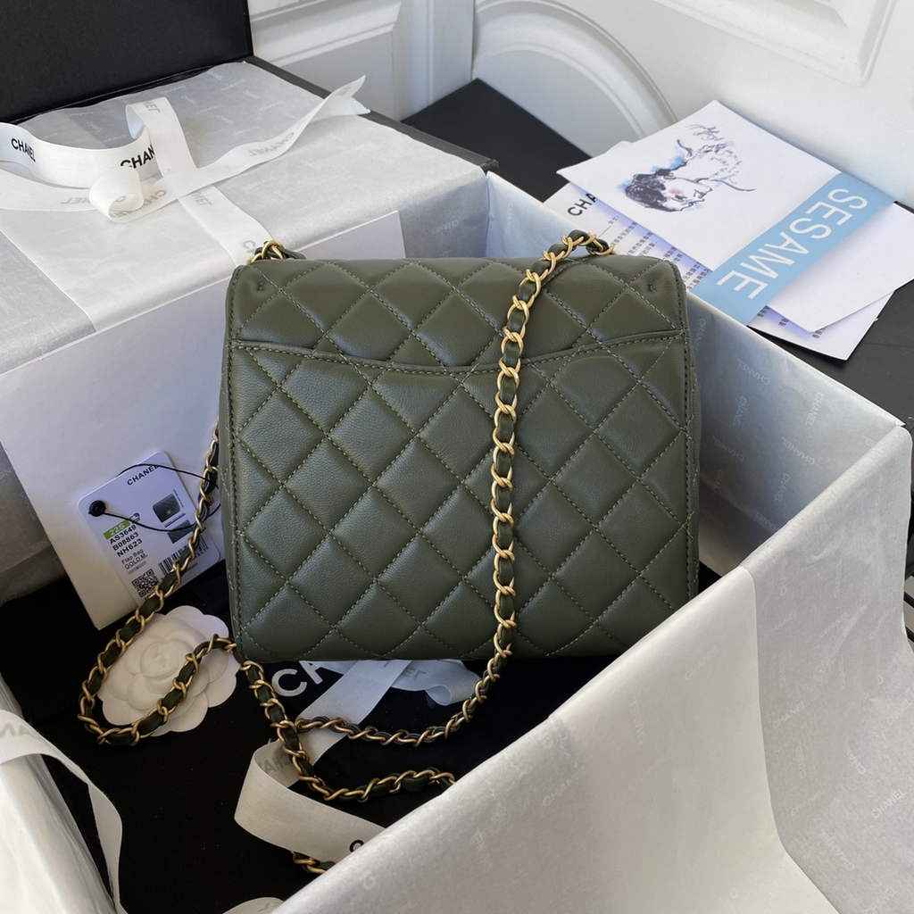 Chanel AS3649 Small Flap Bag Lambskin Gold-Tone Metal Green