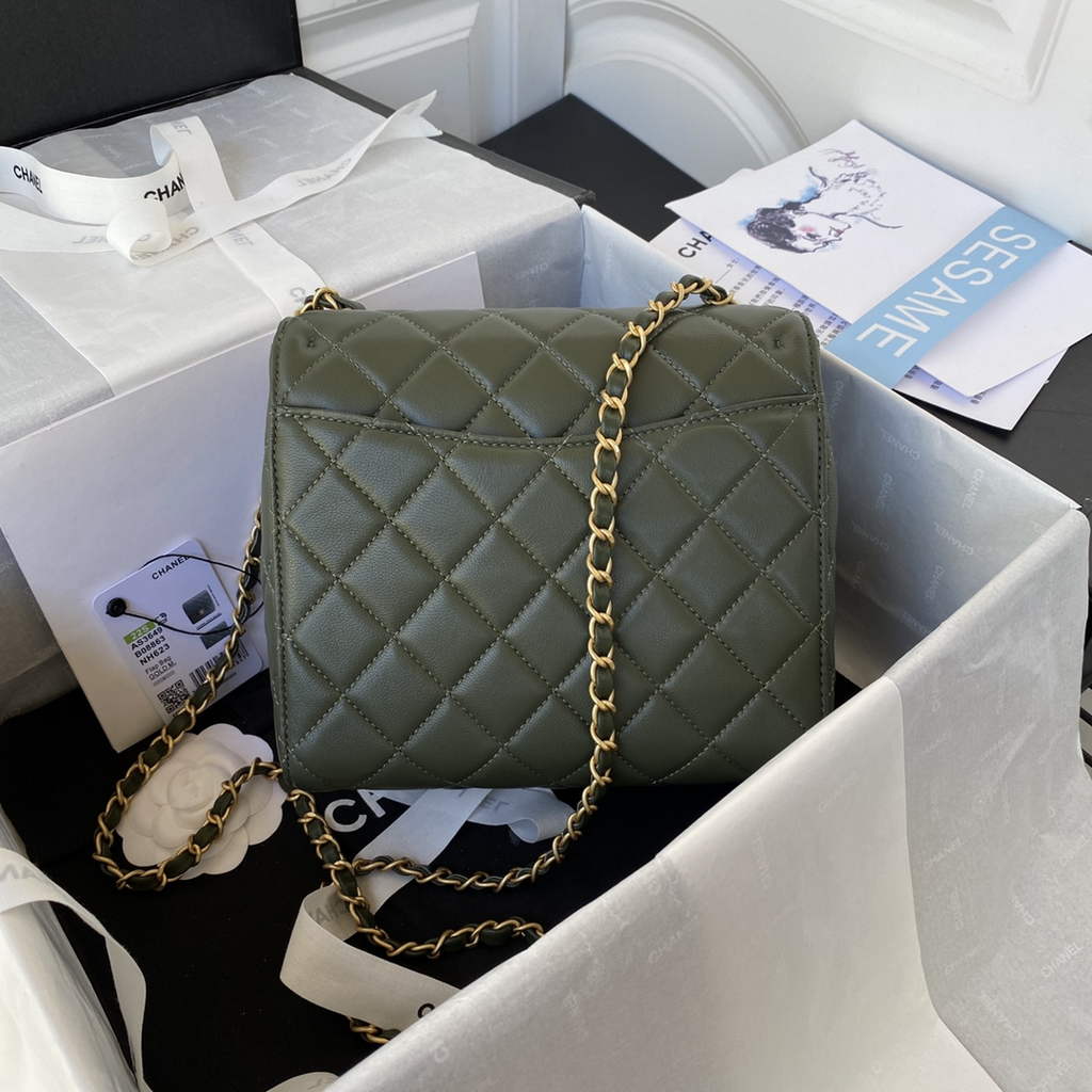Chanel AS3649 Small Flap Bag Lambskin Gold-Tone Metal Green
