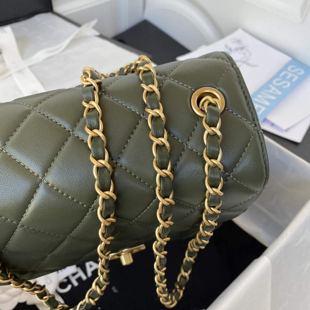 Chanel AS3649 Small Flap Bag Lambskin Gold-Tone Metal Green