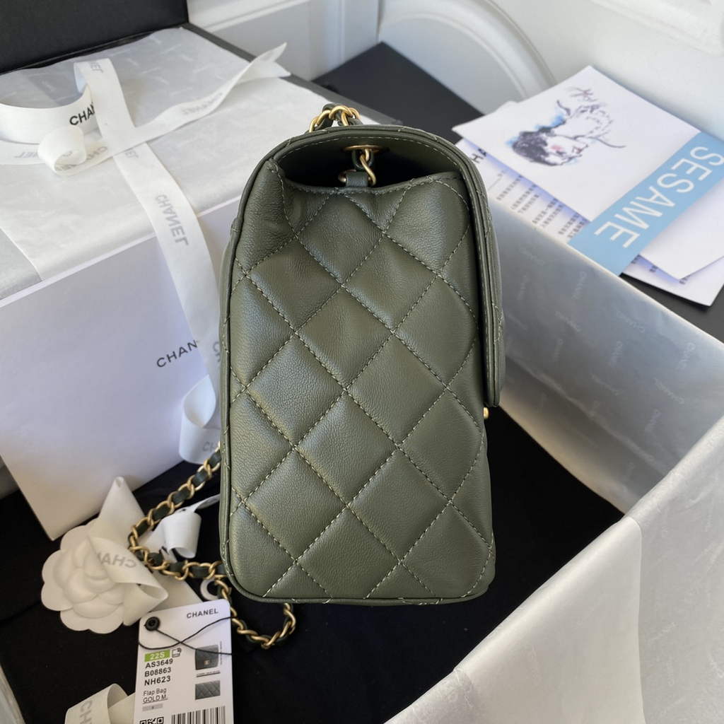 Chanel AS3649 Small Flap Bag Lambskin Gold-Tone Metal Green