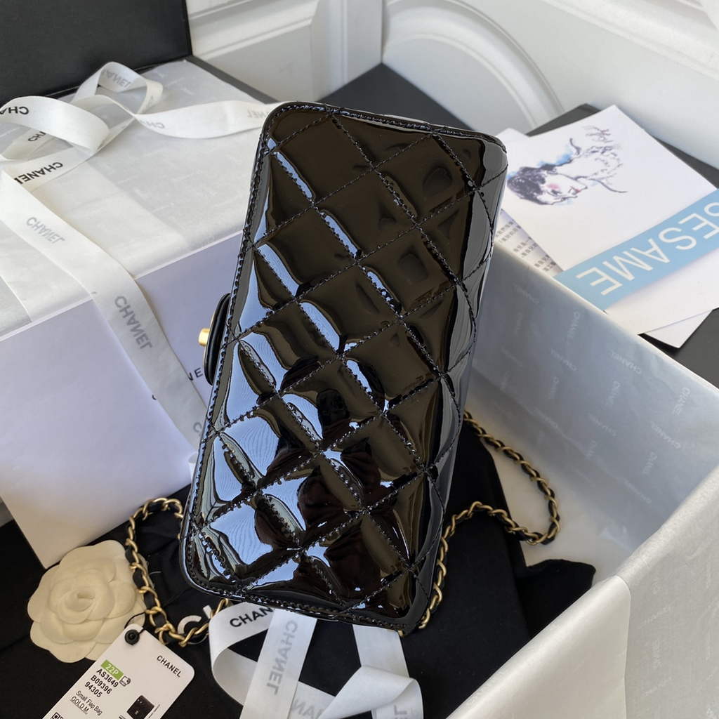 Chanel AS3649 Small Flap Bag Patent Calfskin Gold-Tone Metal Black