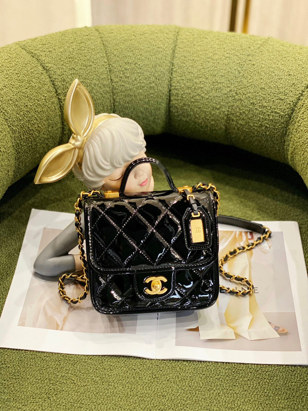 Chanel AS3652 Small Flap Bag with Top Handle Black Skin