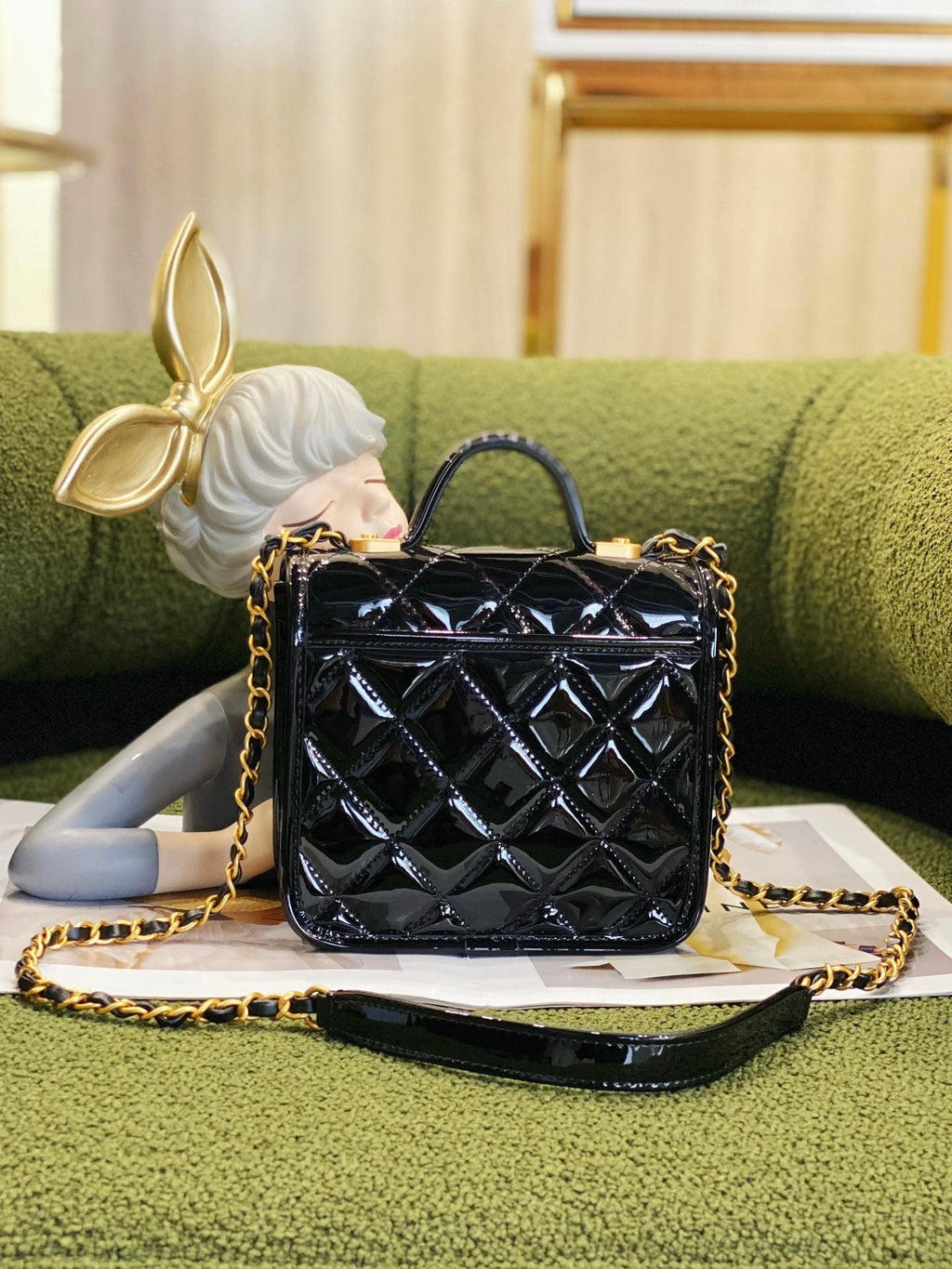 Chanel AS3652 Small Flap Bag with Top Handle Black Skin
