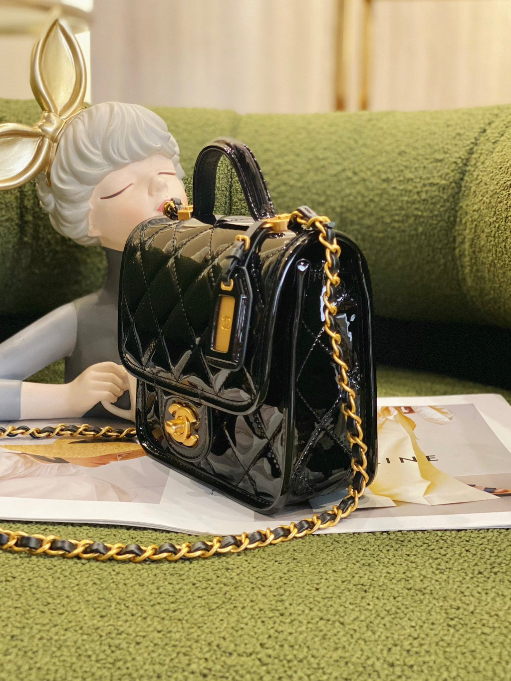 Chanel AS3652 Small Flap Bag with Top Handle Black Skin