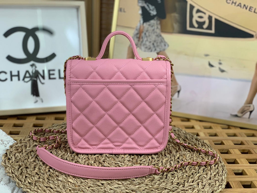 Chanel AS3652 Small Flap Bag with Top Handle Pink Calfskin
