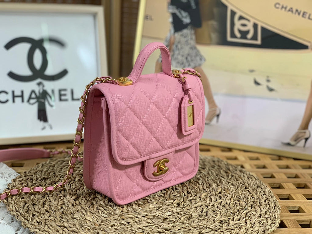 Chanel AS3652 Small Flap Bag with Top Handle Pink Calfskin