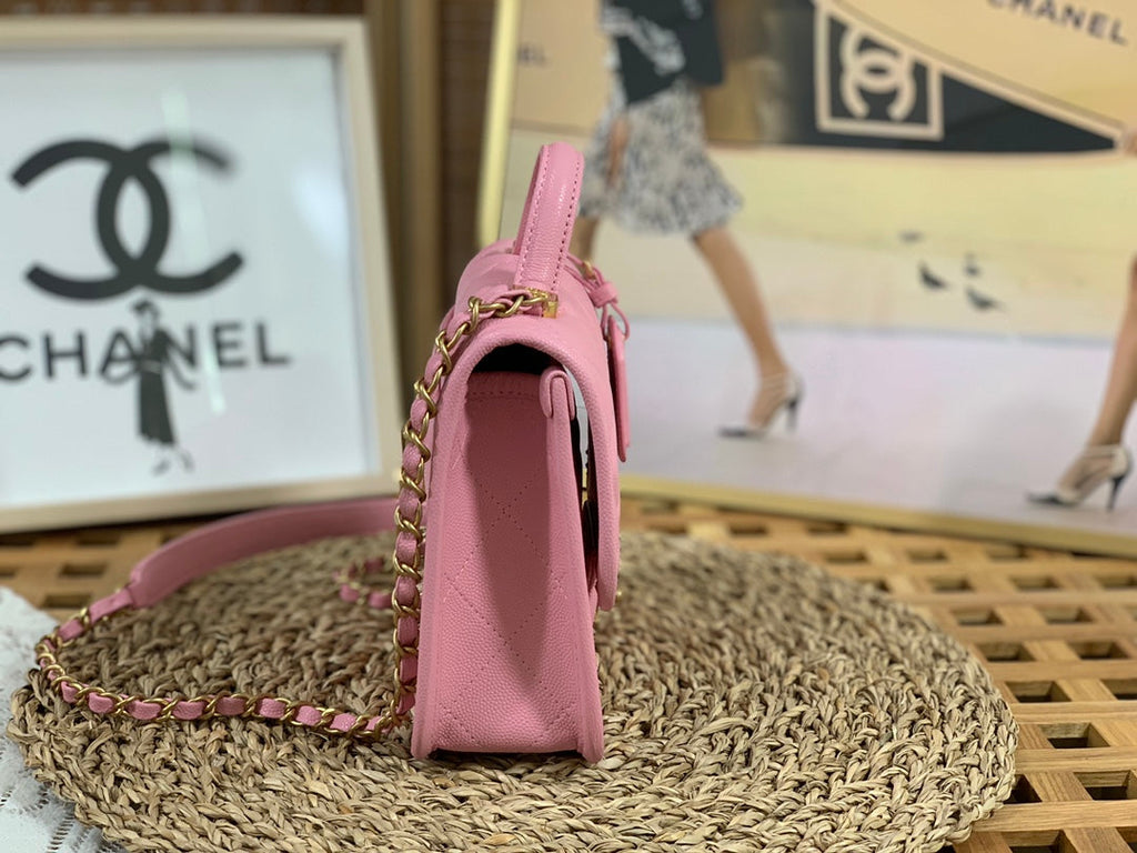Chanel AS3652 Small Flap Bag with Top Handle Pink Calfskin