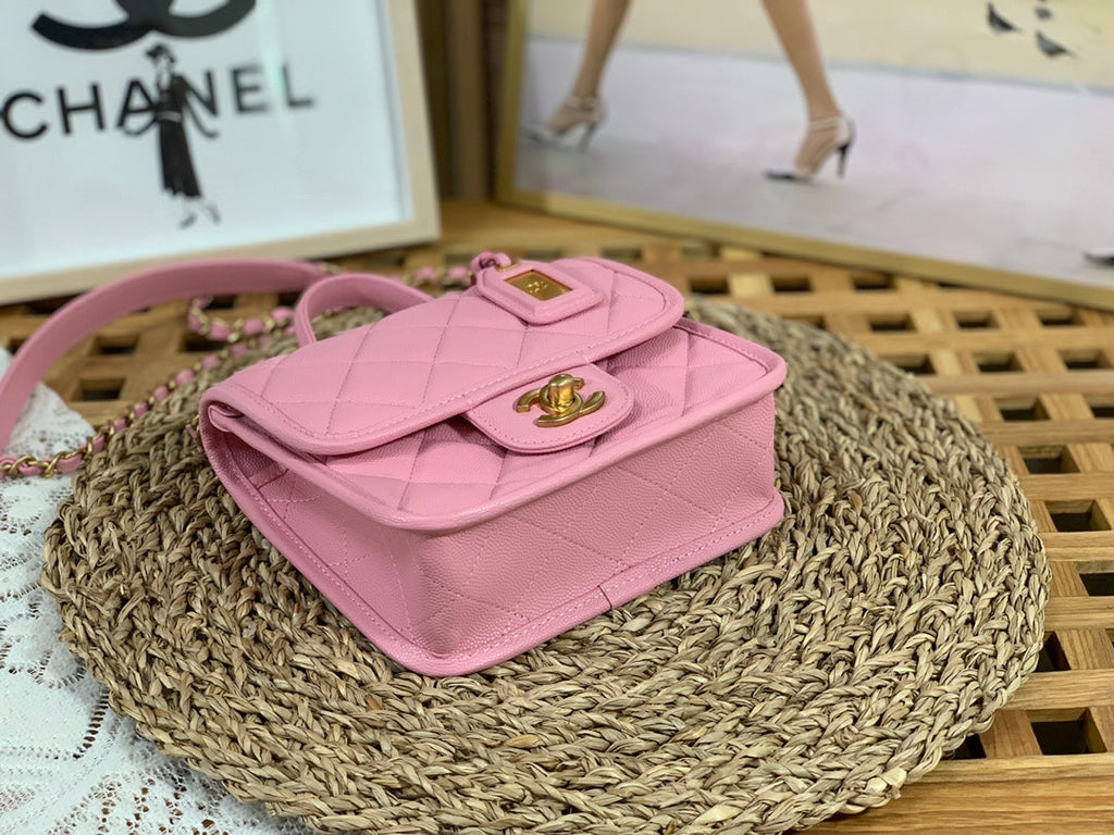 Chanel AS3652 Small Flap Bag with Top Handle Pink Calfskin