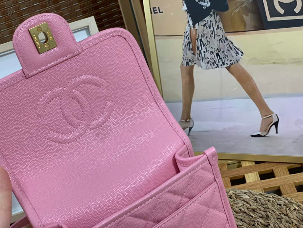 Chanel AS3652 Small Flap Bag with Top Handle Pink Calfskin
