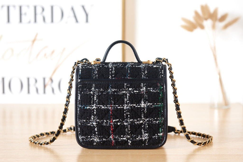 Chanel AS3652 Small Flap Bag with Top Handle Wool Tweed Black