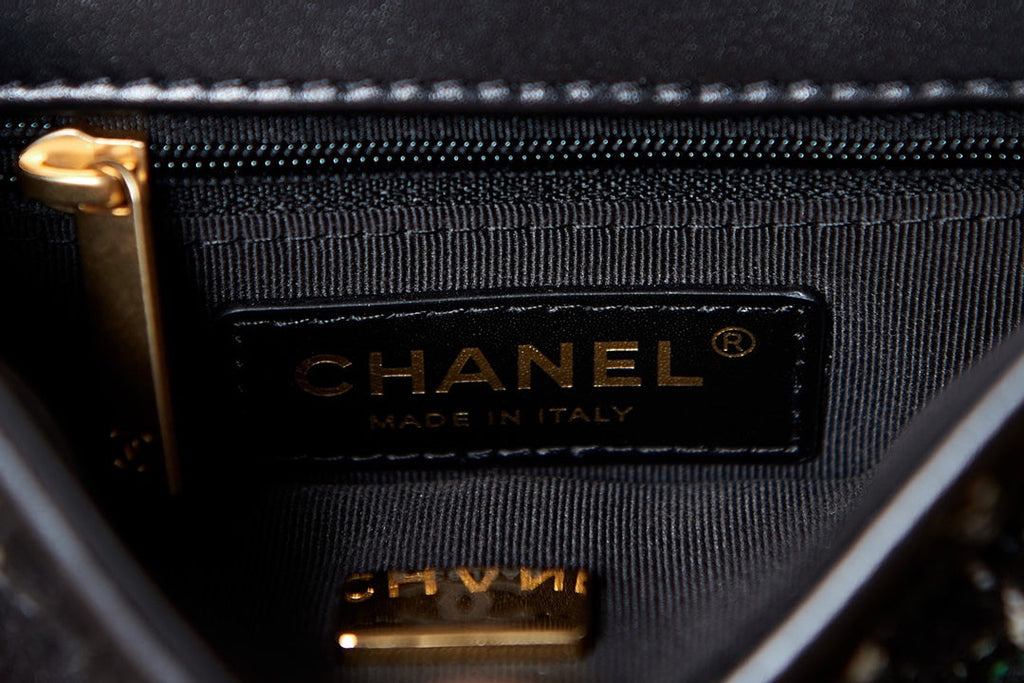 Chanel AS3652 Small Flap Bag with Top Handle Wool Tweed Black