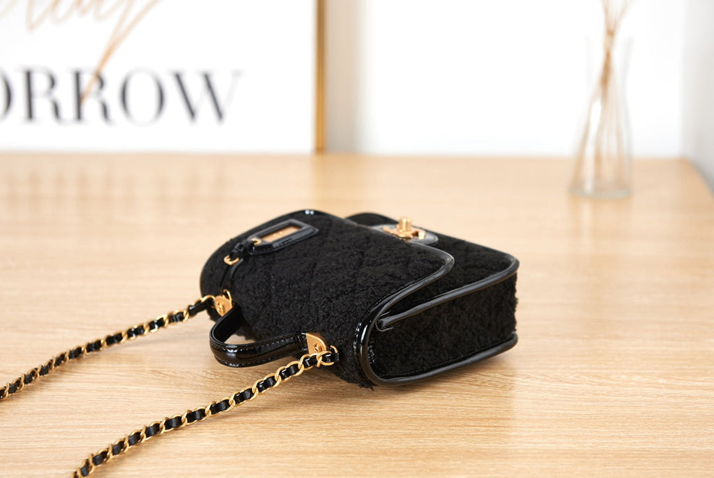 Chanel AS3652 Small Flap Bag with Top Handle Black Wool Tweed