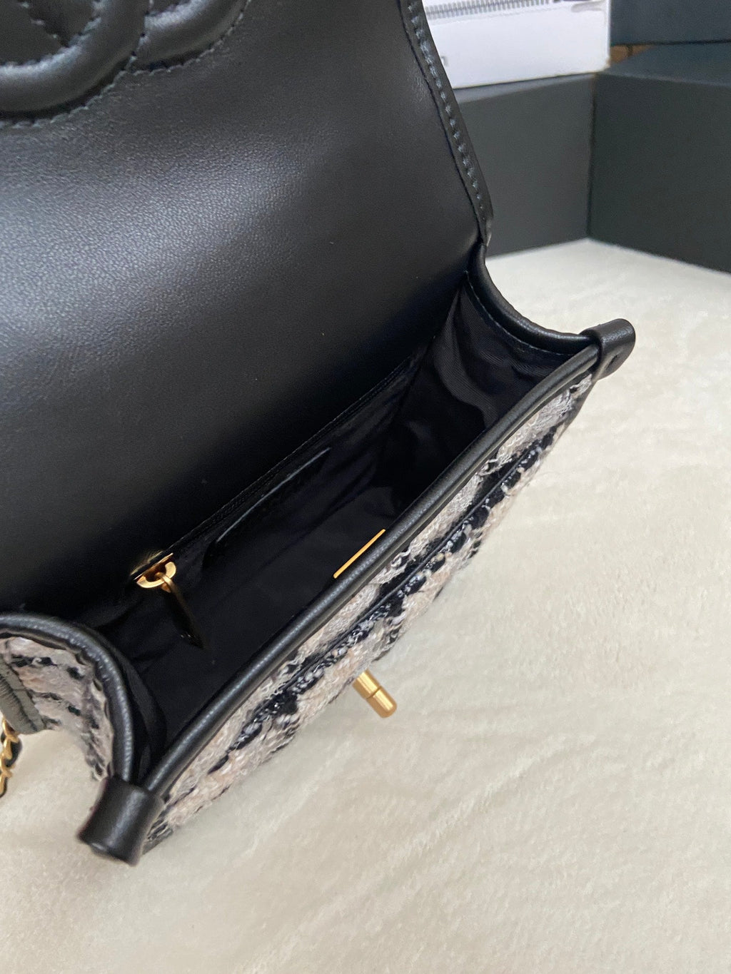 Chanel AS3652 Small Flap Bag with Top Handle white Wool Tweed