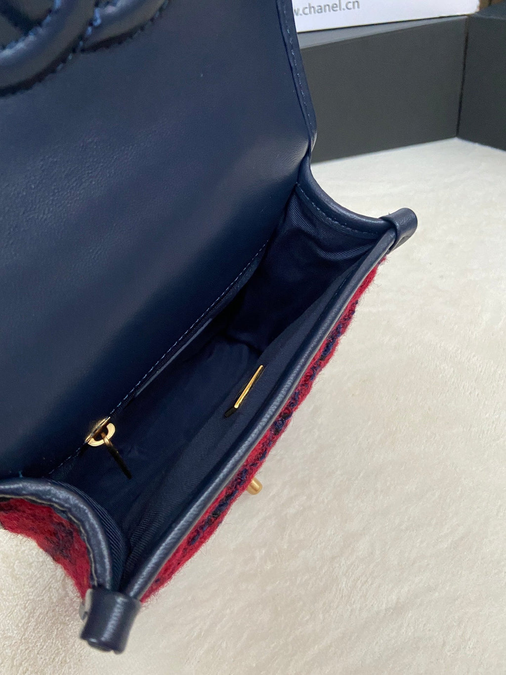 Chanel AS3652 Small Flap Bag with Top Handle Red Wool Tweed