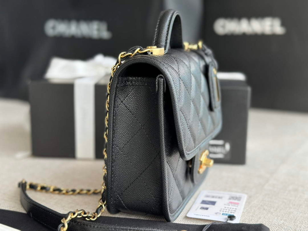 Chanel AS3652 Small Flap Bag with Top Handle Calfskin