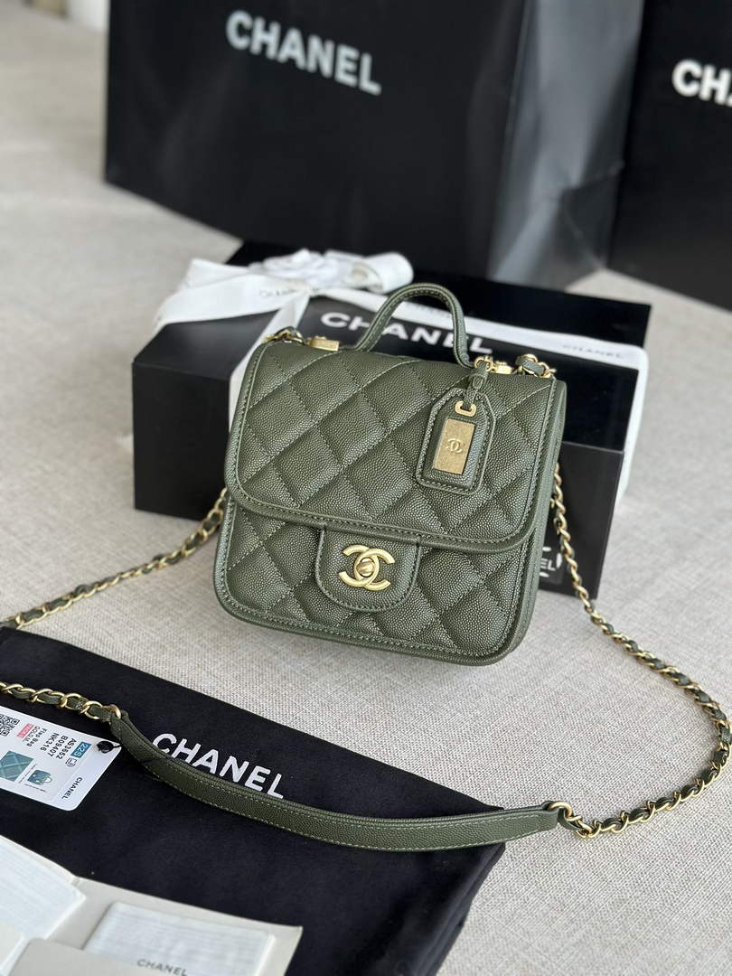 Chanel AS3652 Small Flap Bag with Top Handle Green