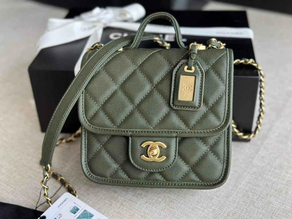 Chanel AS3652 Small Flap Bag with Top Handle Green