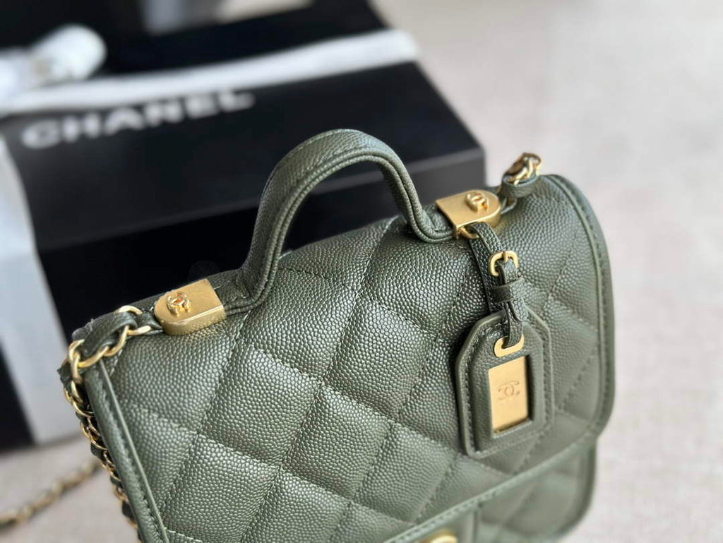 Chanel AS3652 Small Flap Bag with Top Handle Green