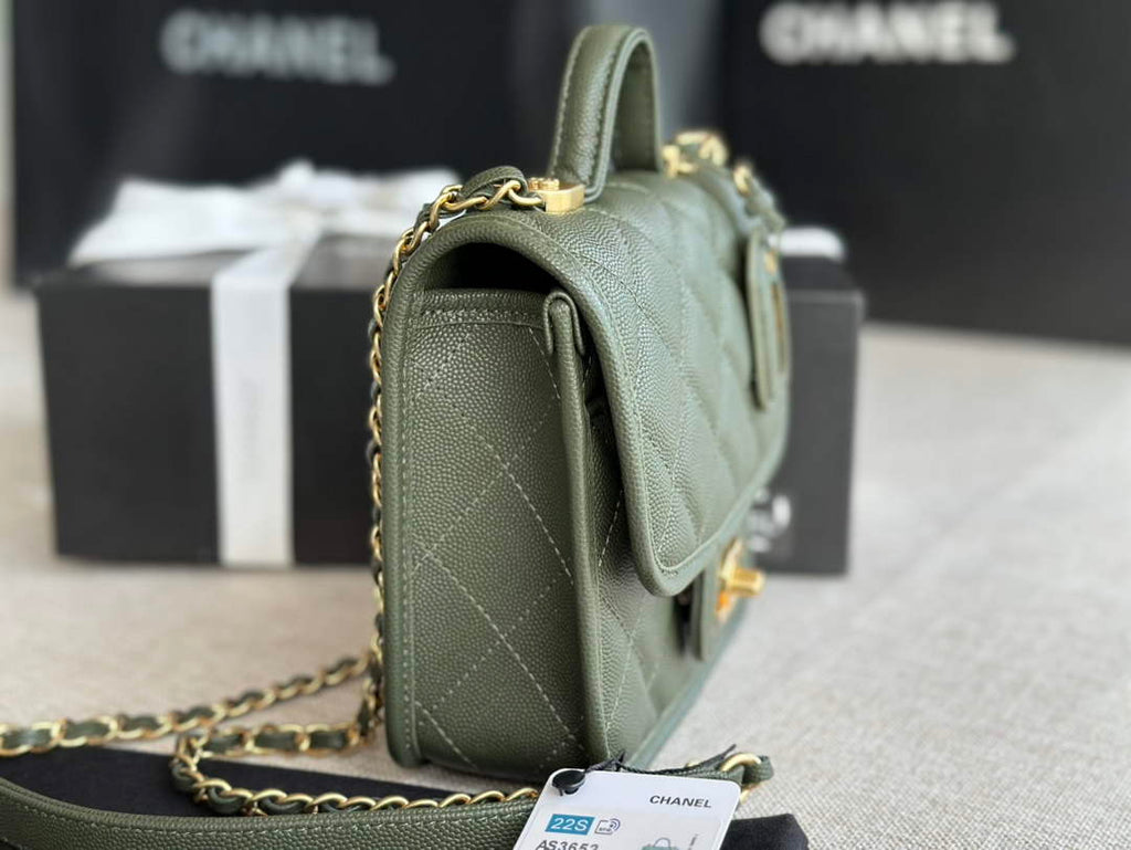 Chanel AS3652 Small Flap Bag with Top Handle Green