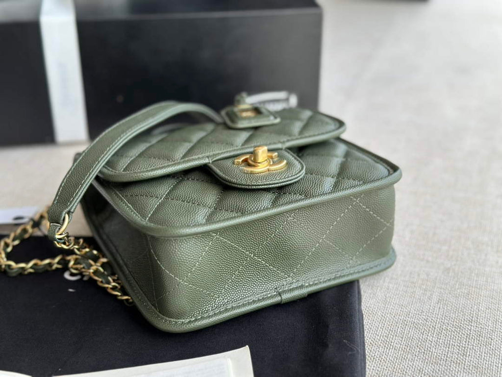 Chanel AS3652 Small Flap Bag with Top Handle Green