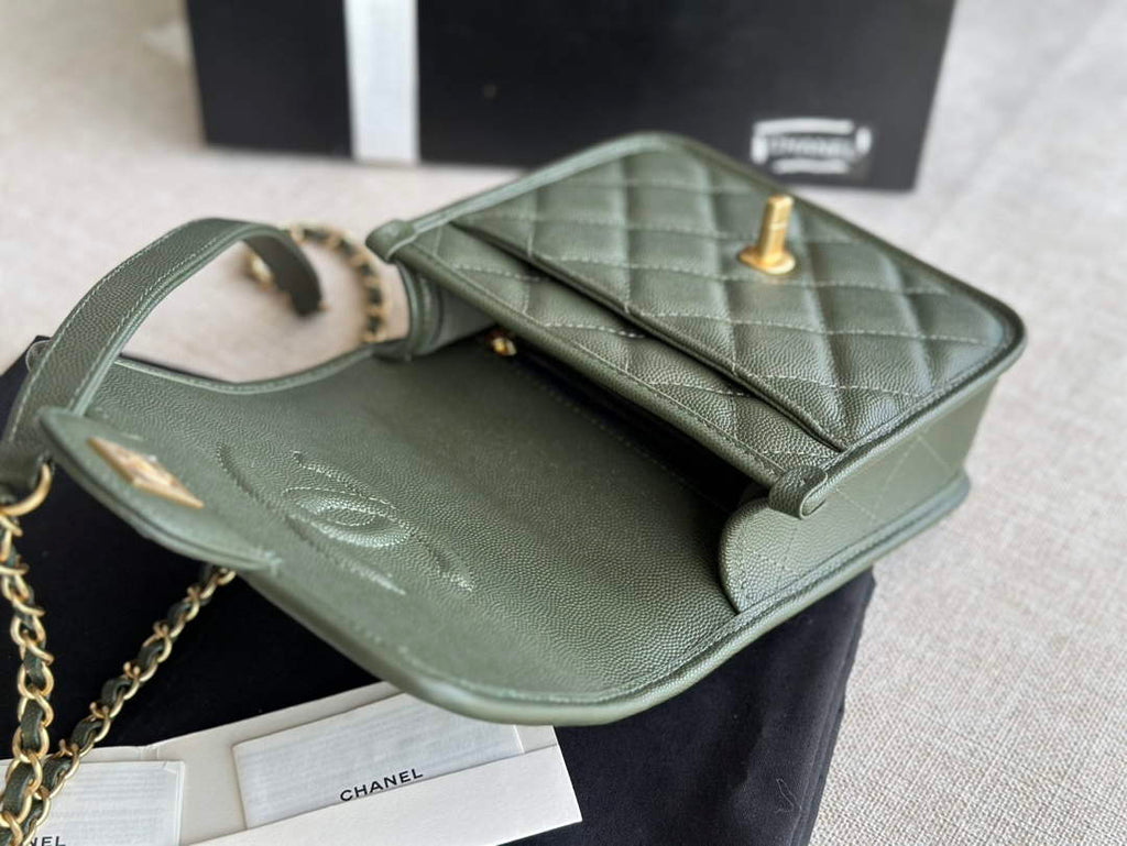 Chanel AS3652 Small Flap Bag with Top Handle Green