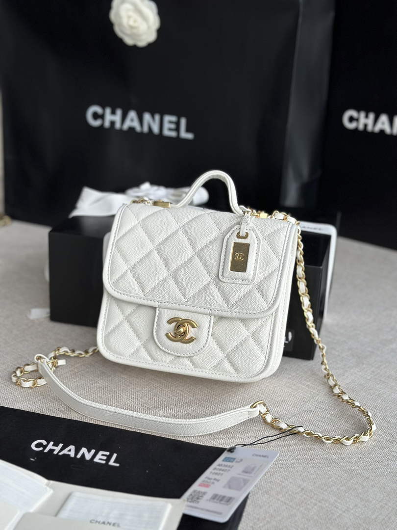 Chanel AS3652 Small Flap Bag with Top Handle White