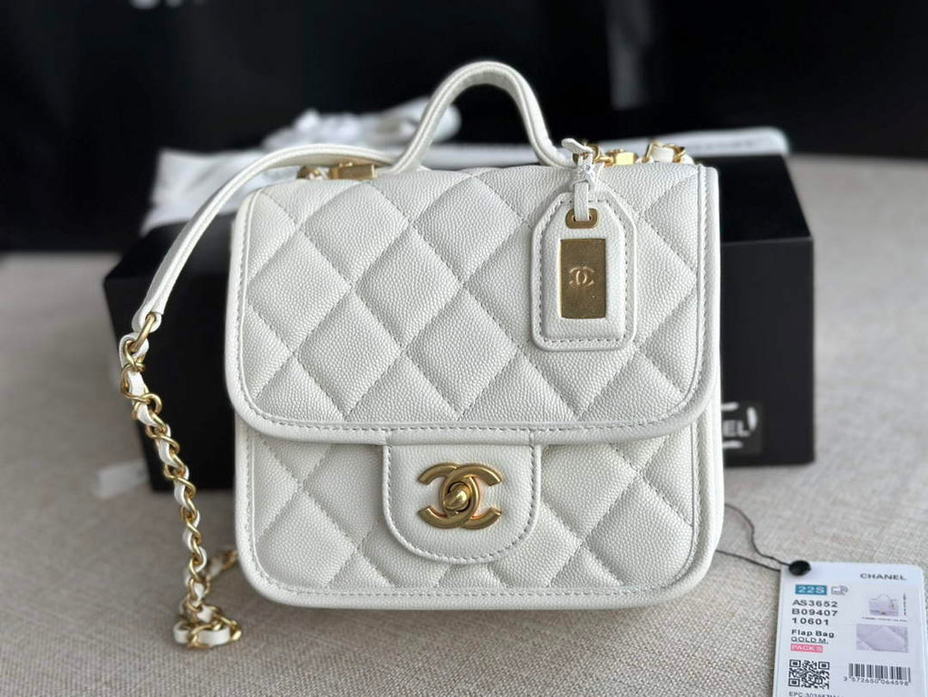 Chanel AS3652 Small Flap Bag with Top Handle White