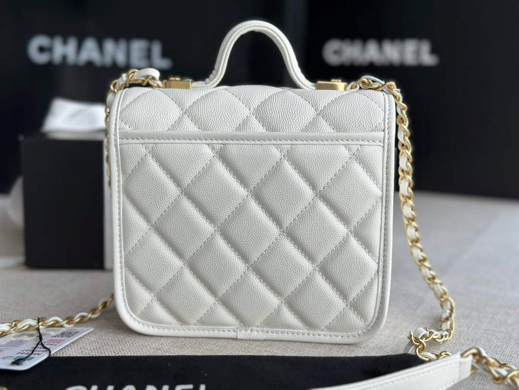 Chanel AS3652 Small Flap Bag with Top Handle White