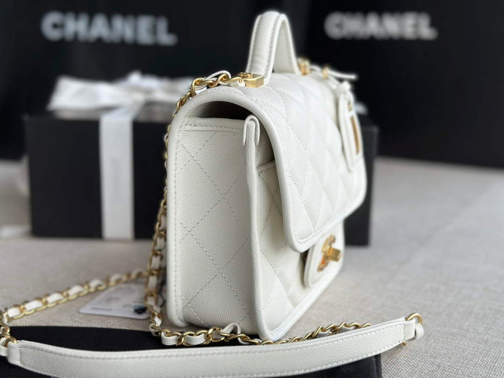 Chanel AS3652 Small Flap Bag with Top Handle White