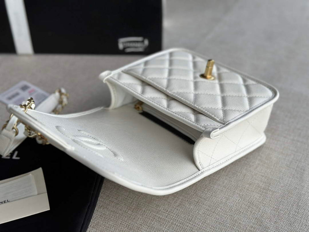 Chanel AS3652 Small Flap Bag with Top Handle White