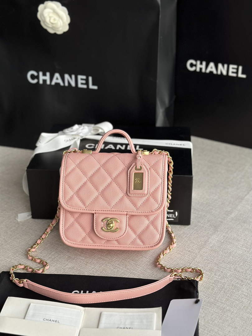 Chanel AS3652 Small Flap Bag with Top Handle Pink