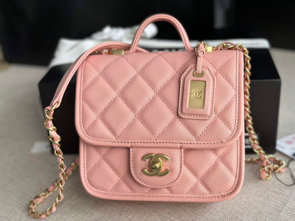 Chanel AS3652 Small Flap Bag with Top Handle Pink