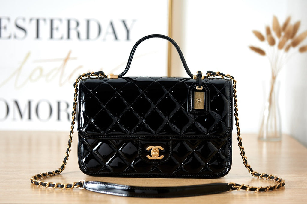 Chanel AS3653 Small Flap Bag with Top Handle Skin Black