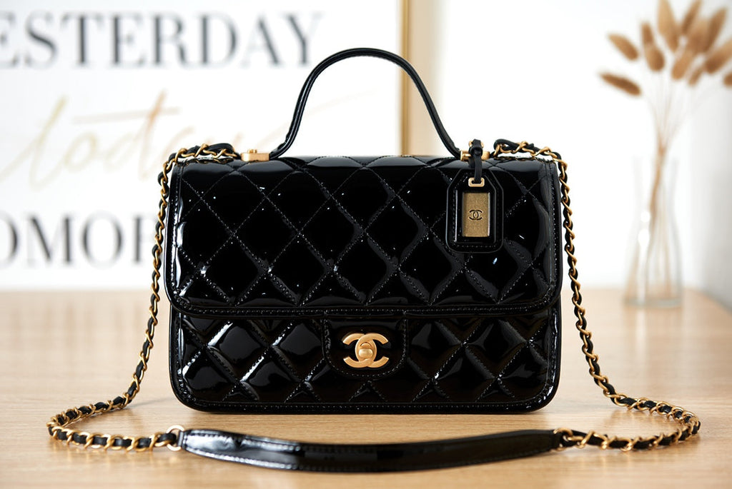 Chanel AS3653 Small Flap Bag with Top Handle Skin Black