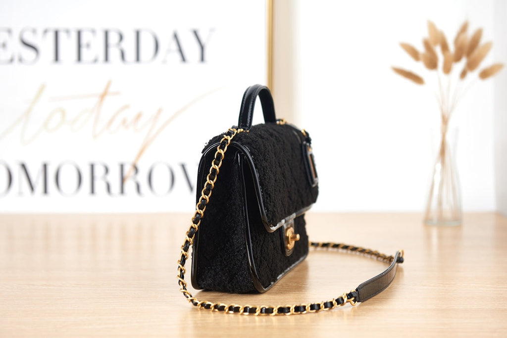 Chanel AS3653 Small Flap Bag with Top Handle Black Wool Tweed