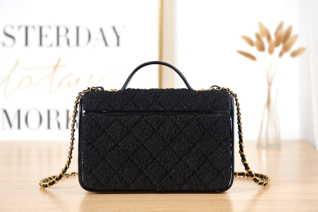 Chanel AS3653 Small Flap Bag with Top Handle Black Wool Tweed