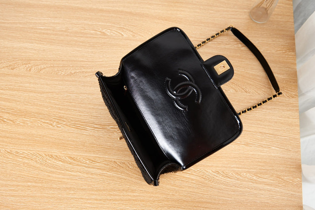 Chanel AS3653 Small Flap Bag with Top Handle Black Wool Tweed