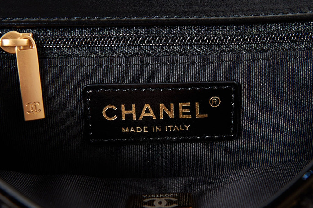 Chanel AS3653 Small Flap Bag with Top Handle Black Wool Tweed